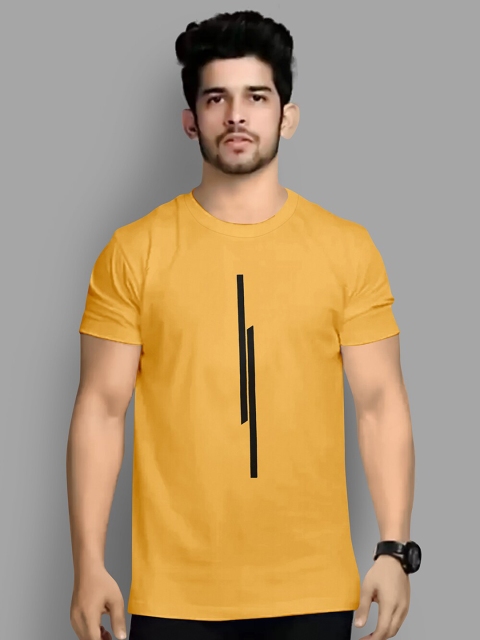 

KAJARU Men Yellow & Black Printed T-shirt