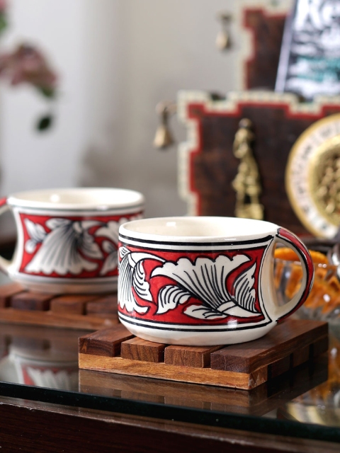 

VarEesha Set Of 6 Red & Off-White Mughal Ceramic Printed Tea Cups