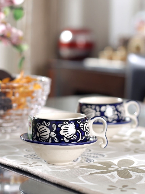 

VarEesha Set of 6 Blue Stoneware Ceramic Cups with Saucers Set