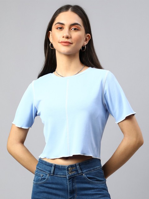 

Xpose Women Turquoise Blue Solid Crop Top