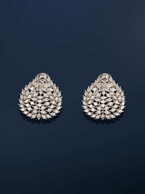 

Amavi White & Silver-Toned Teardrop Shaped Rhodium-Plated Embellished Studs