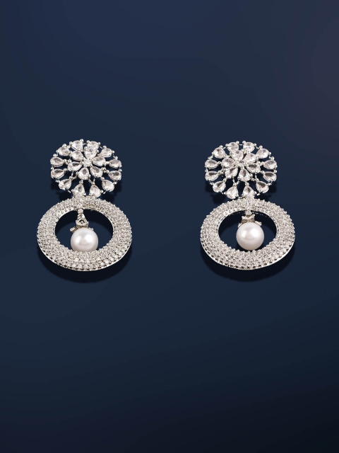 

Amavi Silver-Toned & White Circular Drop Earrings