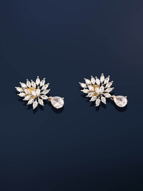 

Amavi White & Gold-Toned Teardrop Shaped Drop Earrings