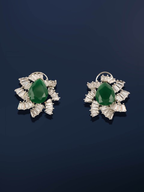 

Amavi White & Green Rhodium-Plated Handcrafted Drop Earrings