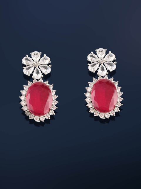 

Amavi White & Maroon Rhodium-Plated Handcrafted Drop Earrings