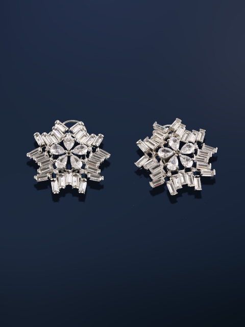 

Amavi White Rhodium-Plated Handcrafted Floral Stud Earrings