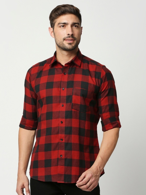 

EVOQ Men Red Standard Regular Fit Buffalo Checked Cotton Casual Shirt