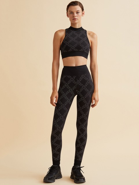 

H&M Women Black Monogram-Print Running Tights