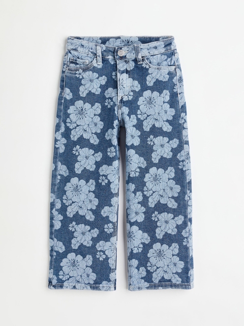

H&M Girls Blue Printed Comfort Stretch Wide Fit Jeans