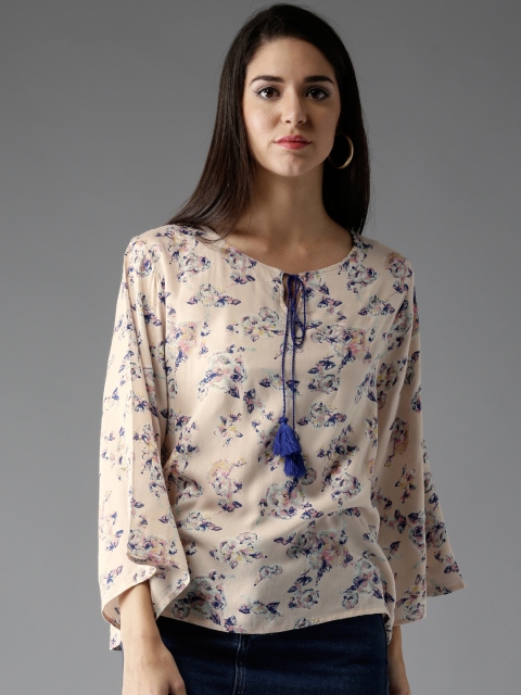 

HERE&NOW Women Peach-Coloured Floral Printed Top