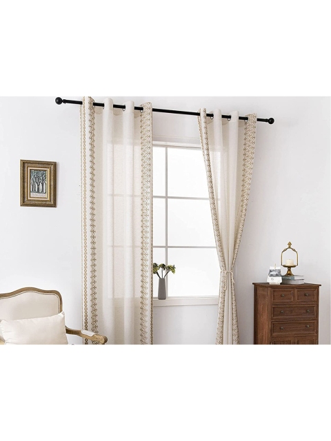 

URBAN SPACE Off White & Brown Pack of 2 Bohemian Curtain with Stainless Steel Rings