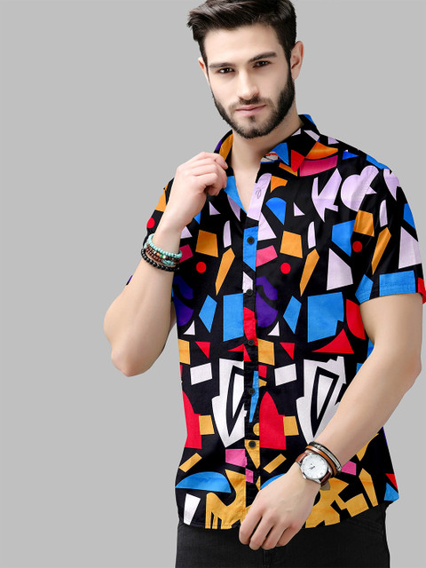 

Fashion FRICKS Men Black Printed Casual Shirt