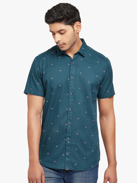 

Blue Buddha Men Turquoise Blue Printed Cotton Casual Shirt