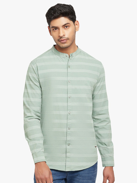 

Blue Buddha Men Green Horizontal Stripes Striped Casual Shirt