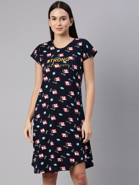 

GOLDSTROMS Women Navy Blue Printed Nightdress