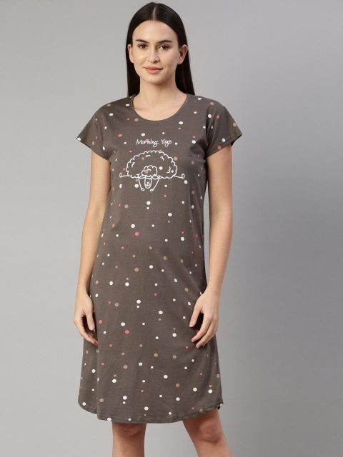 

GOLDSTROMS Women Grey Printed Polka dots Nightdress