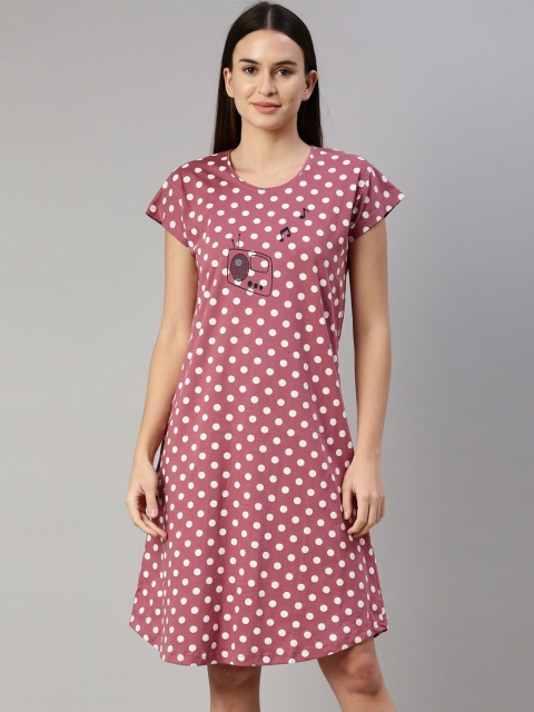 

GOLDSTROMS Women Pink Polka Dots Printed Short Nightdress