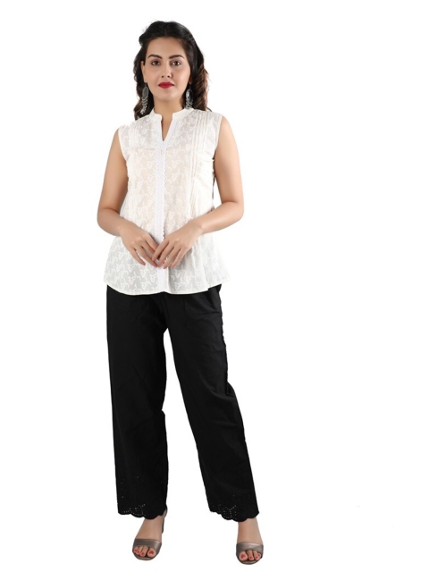 

SUTI Women White Mandarin Collar Pure Cotton Top