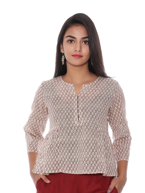 

SUTI Women Beige Printed Pure Cotton Top