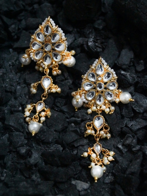 

Rubans Gold-Toned & White Floral Drop Earrings