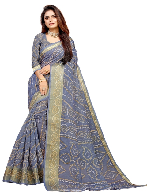 

Zombom Grey & Gold-Toned Paisley Silk Cotton Block Print Saree