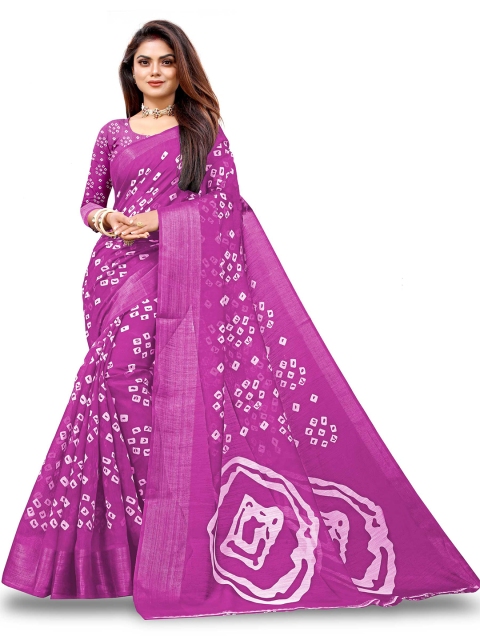 

Zombom Lavender & White Bandhani Zari Silk Cotton Bandhani Saree