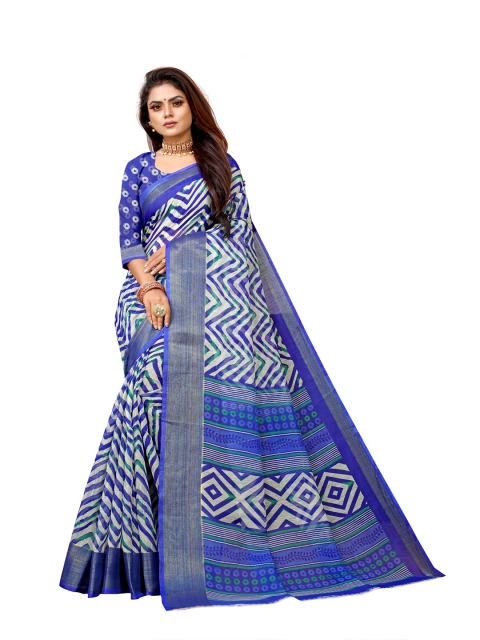 

Zombom Blue & White Leheriya Zari Silk Cotton Leheriya Saree