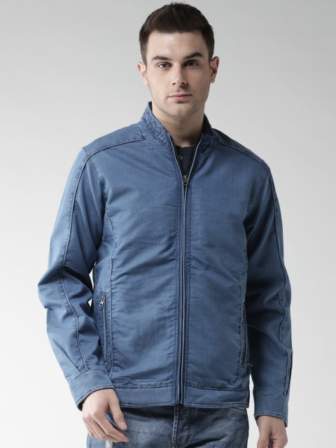 

Mast & Harbour Men Blue Solid Chambray Tailored Jacket