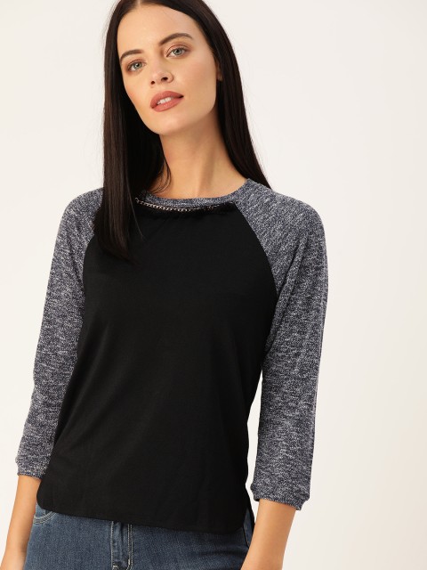 

AND Women Black Solid Top With Chain Embellished Detail