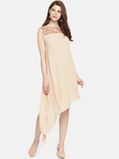 

AND Women Beige Solid A-Line Dress