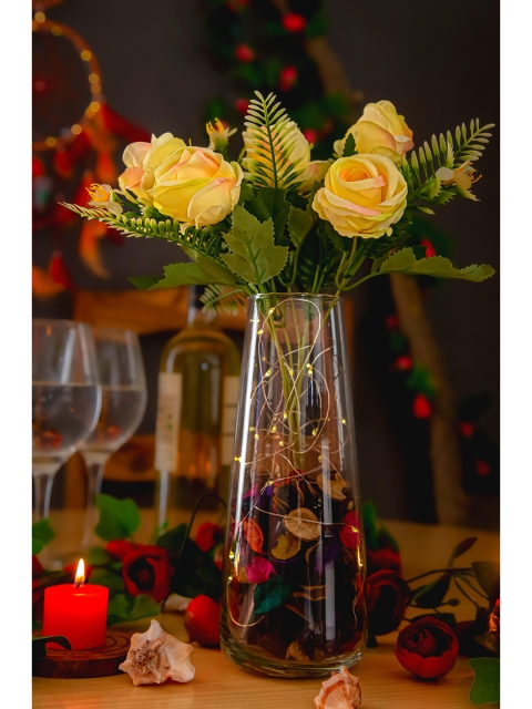 

BS AMOR Transparent Light LED Clear Glass Vase With Flower Bunch