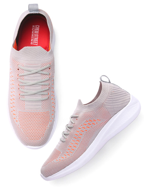 

Crew STREET Men Grey & Peach Woven Design Lightweight Sneakers