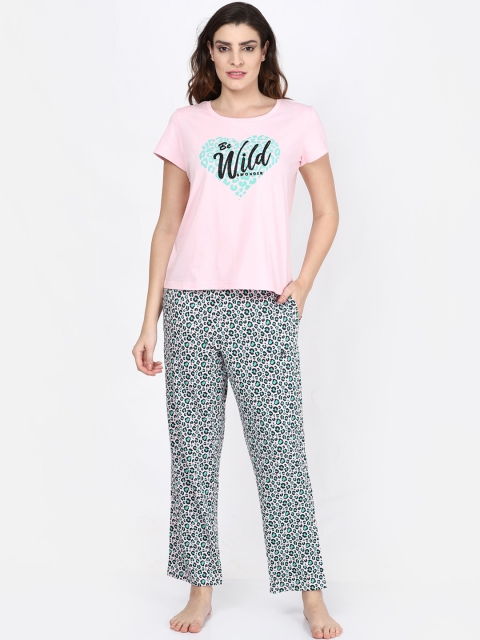 

MAYSIXTY Women Pink & Green Printed Night suit