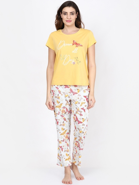 

MAYSIXTY Women Blue & Yellow Printed Night suit