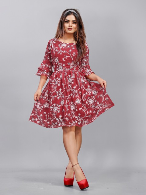 

APNISHA Red Floral Georgette Dress
