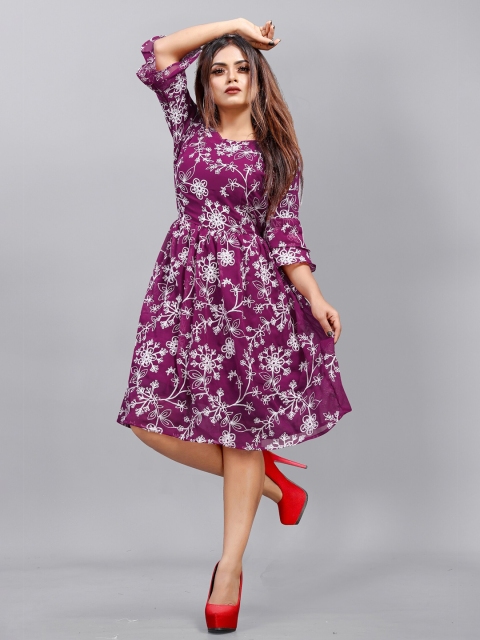 

APNISHA Purple Floral Georgette Dress