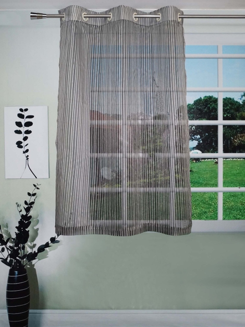 

Lushomes Black & Olive Green Striped Sheer Window Curtain