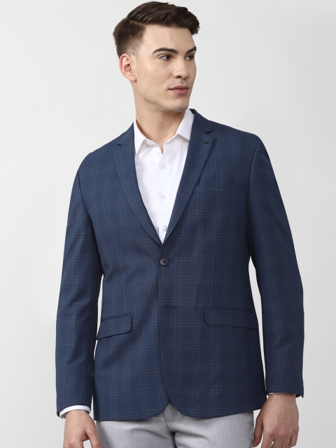 

Van Heusen Men Navy Blue Checked Slim Fit Single Breasted Blazers