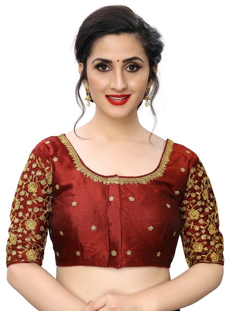 

Amrutam Fab Women Maroon Sequins Embroidered Silk Saree Blouse