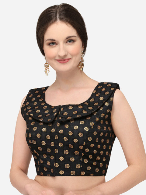 

Amrutam Fab Women Black Jacquard Woven Saree Blouse