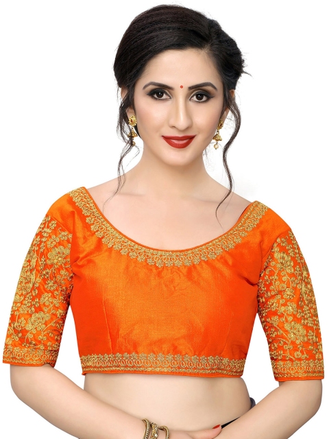 

Amrutam Fab Women Orange Embroidered Raw Saree Blouse