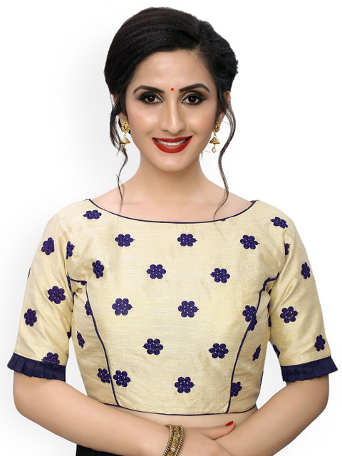 

Amrutam Fab Women Blue & Beige Floral Embroidered Saree Blouse