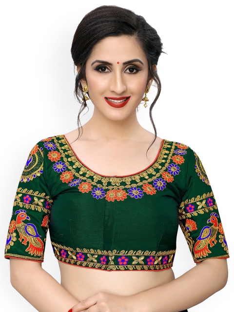 

Amrutam Fab Women Green Embroidered Silk Saree Blouse