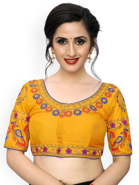 

Amrutam Fab Women Yellow & Blue Embroidered Saree Blouse
