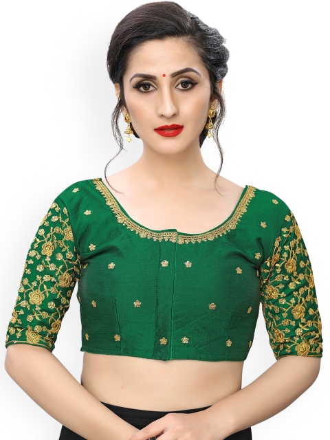 

Amrutam Fab Women Green Embroidered Silk Saree Blouse