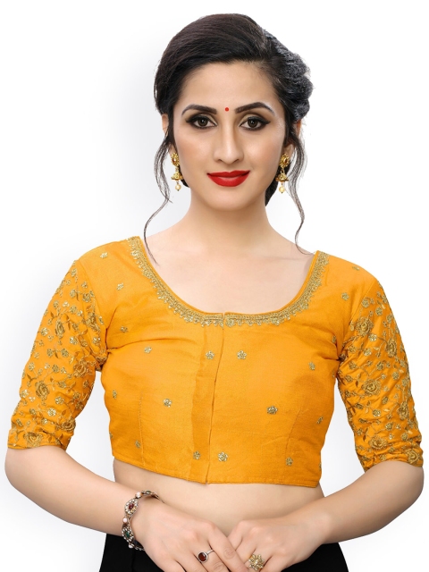 

Amrutam Fab Women Yellow Embroidered Silk Saree Blouse