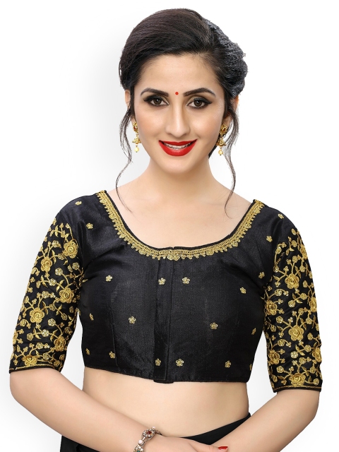 

Amrutam Fab Women Black Embroidered Phantom Silk Saree Blouse
