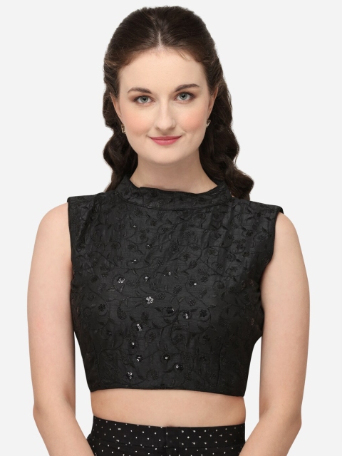 

Amrutam Fab Women Black Sequin Embroidered Saree Blouse