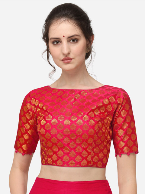 

Amrutam Fab Women Pink Woven Design Jacquard Saree Blouse