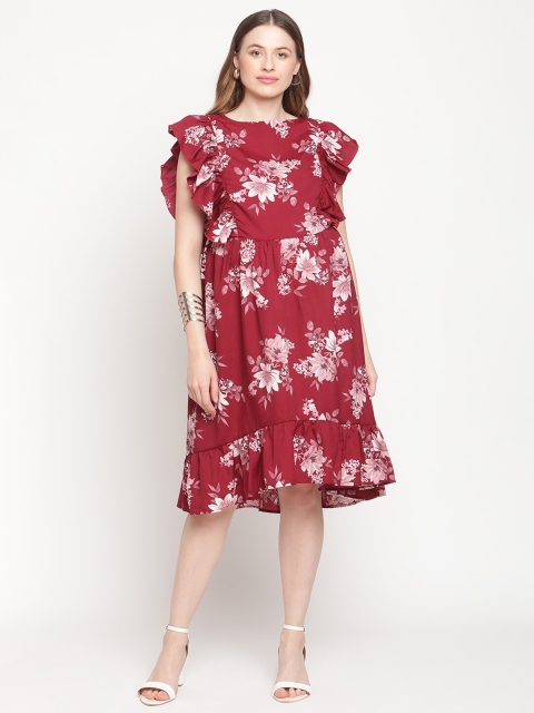 

Moms Maternity Maroon Floral Crepe Maternity Dress